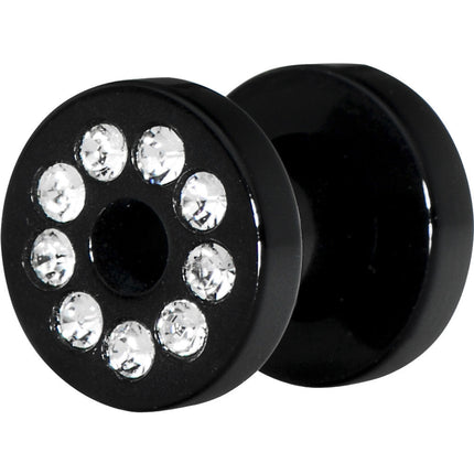 4G Black Acrylic with Clear Jeweled Flesh Tunnel