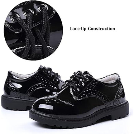 Dadawen Little Boys Size 1.5 Black Lace Up Faux Leather Oxford Dress Shoes