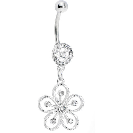 Clear Gem Exotic Azalea Flower Belly Ring