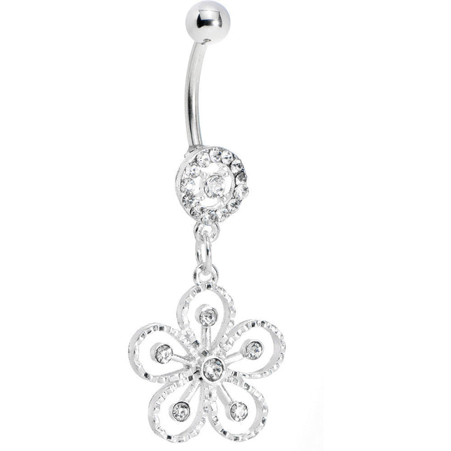 Clear Gem Exotic Azalea Flower Belly Ring