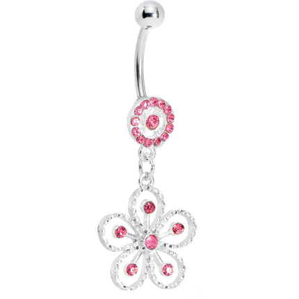 Pink Gem Exotic Azalea Flower Belly Ring