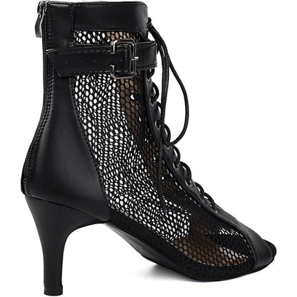 Utikliou Womens Size 5.5 Black Mesh Peep Toe High Top 3" Heel Lace Up Boots