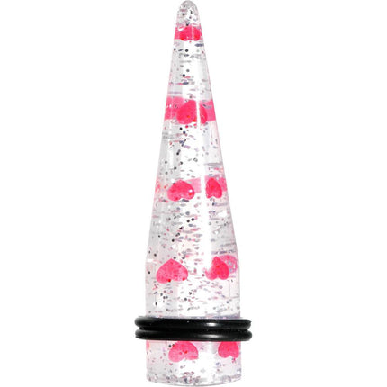 Clear Acrylic Glitter Pink Heart Confetti Taper 8G to 16mm