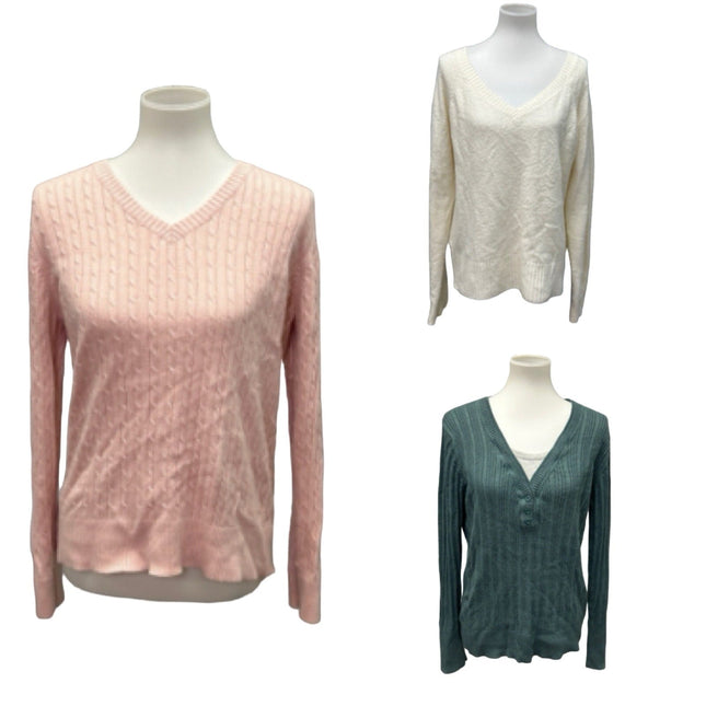 Lot of 3 Sonoma Merona Womens XL Long Sleeve V-Neck PolyCotton Sweaters