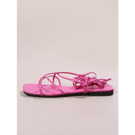 Gorglitter Womens 7.5 Pink Sandals Strappy Faux Leather Open Square Toe Shoes