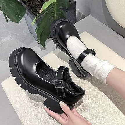 New Womens Size 11 Black Faux Leather 2.5" Platform Heel Mary Jane Chunky Shoes