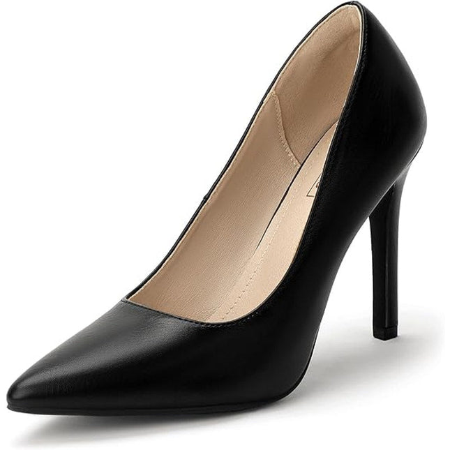 IDIFU Womens Size 8 Black Faux Leather 4" Heel Slide On Pointy Closed Toe Shoes