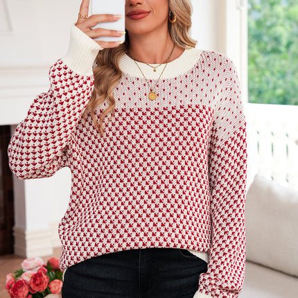 Red Colorblock Bishop Sleeve Knit Sweater
