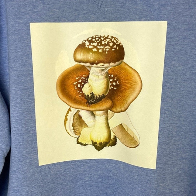 New Hand Printed Mens Large Pleurotus Spodoleucus Oyster Mushroom Sweatshirt