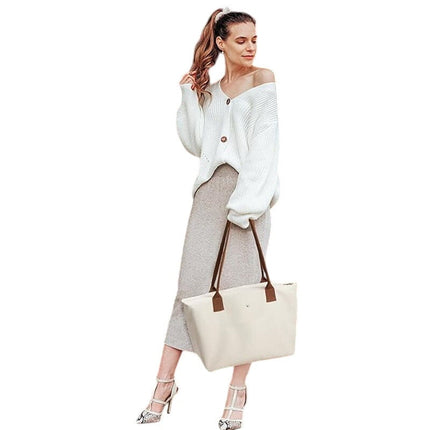NWT New Kalidi Womens Beige Zipper Close Magnet Latch Tote Bag Handbag Purse