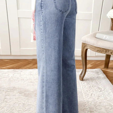 Beau Blue Button Zip High Waist Flared Hem Jeans