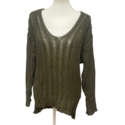 New Forever 21 Womens Large Long Sleeve Loose Knit Deep V Neck Pullover Sweater