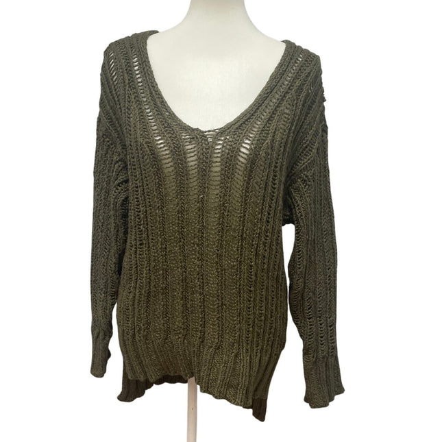 New Forever 21 Womens Large Long Sleeve Loose Knit Deep V Neck Pullover Sweater
