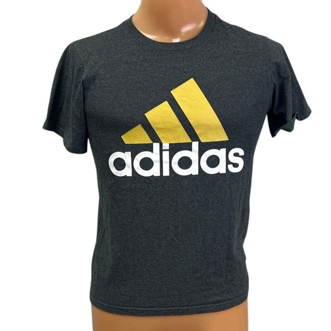 Adidas Logo Mens Small Black Gold PolyCotton Short Sleeve Crew Neck Tee Shirt