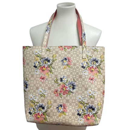 Blue Pink Daisy Flower Floral Trellis Vinyl Double Handle Tote Bag Handbag Purse