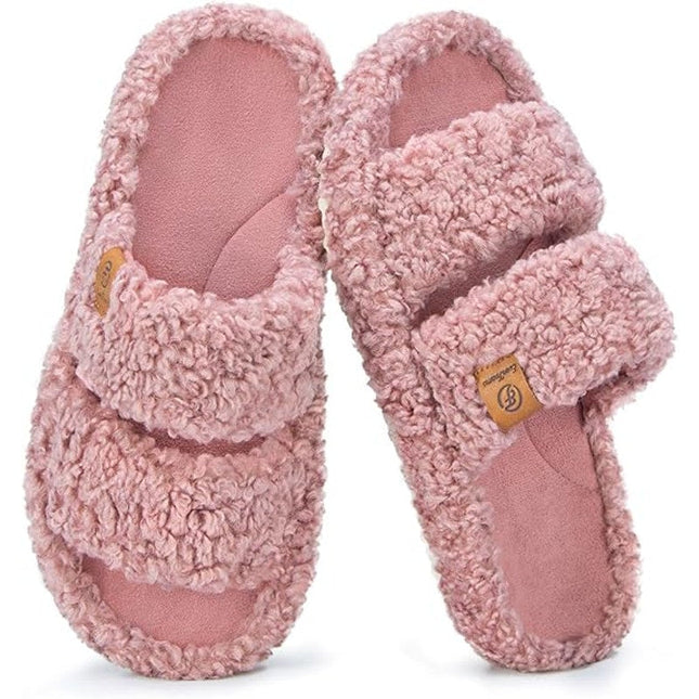 New EverFoams Womens Size 5/6 Pink Fuzzy Open Toe Comfy Memory Foam Slippers