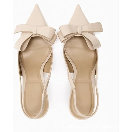 Kluolandi Womens Size 7.5 Nude 3.5" Heel Bow Knot Pointed Closed Toe Shoes