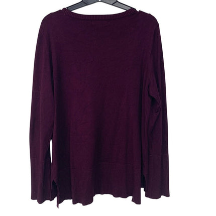 Melissa Paige Womens 2X Purple PolyRayon Long Sleeve Crew Neck Faux Button Top