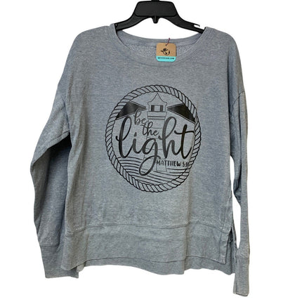Upcycled Hand Printed Women Large Gray Jesus Be The Light Lightweight Sweatshirt
