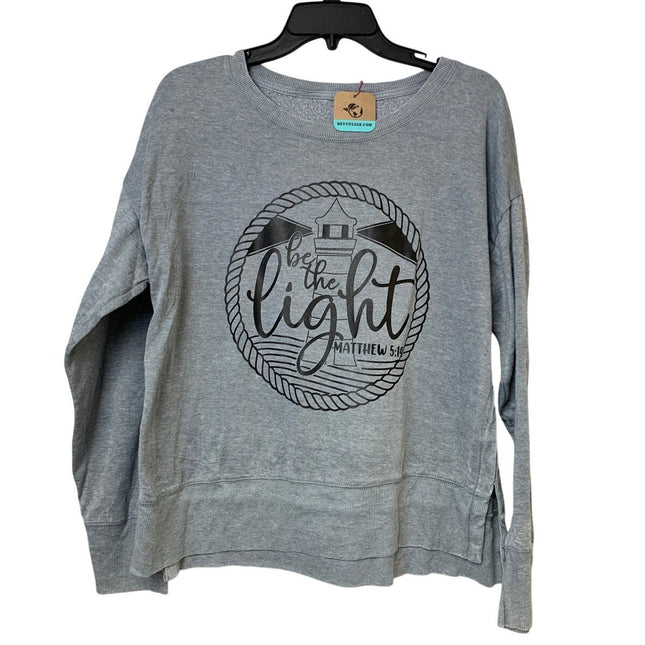Upcycled Hand Printed Women Large Gray Jesus Be The Light Lightweight Sweatshirt
