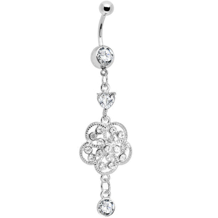 Crystalline Gem Floral Enchantment Dangle Belly Ring