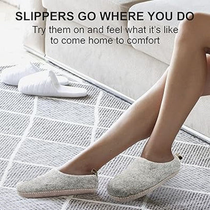 HS Womens 8.5 Gray Natural Organic Wool, Genuine Leather Sole Handmade Slippers