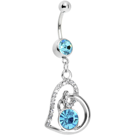 Aqua Gem Heart Loop Solitaire Belly Ring
