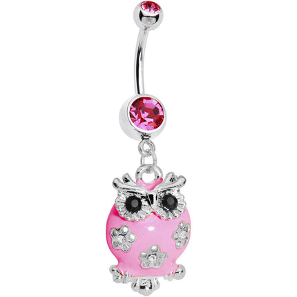 Pink Gem Flower Owl Belly Ring