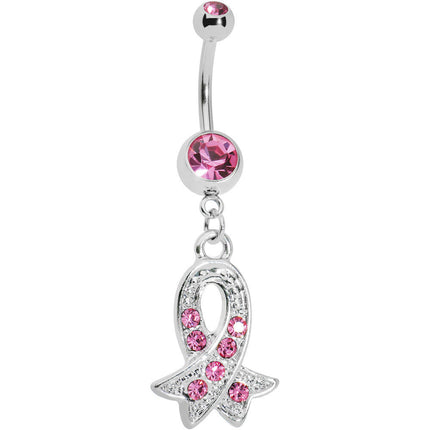 Pink Gem Breast Cancer Awareness Ribbon Belly Ring