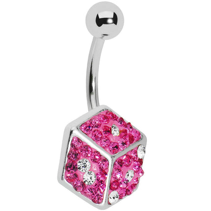 Pink Gem Paved Dice Belly Ring