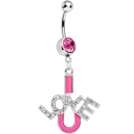 Pink I Love You Belly Ring