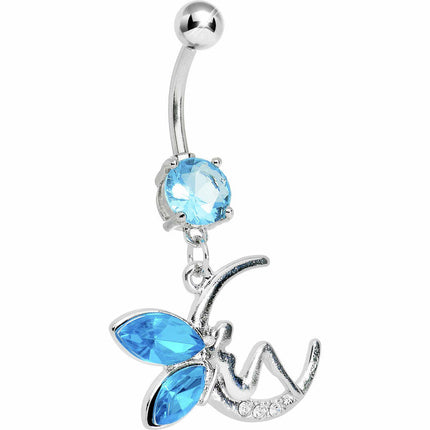 Aqua Fairy on a Crescent Moon Belly Ring