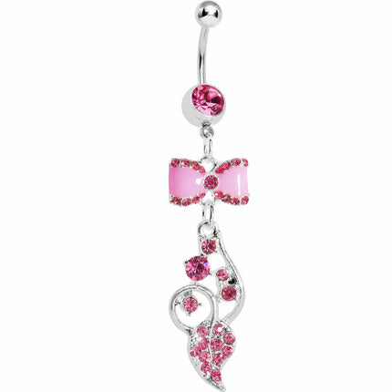 Pink Enamel Bowtie Winding Vine Belly Ring