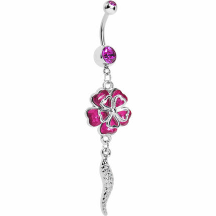 Pink Morning Glory Flower Dangle Belly Ring