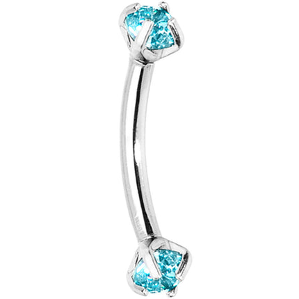 Aqua Prong Set Gem Internally Threaded Eyebrow Ring