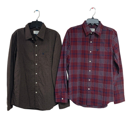 2 New American Eagle Mens Medium Slim Fit Plaid Long Sleeve Button Up Shirts