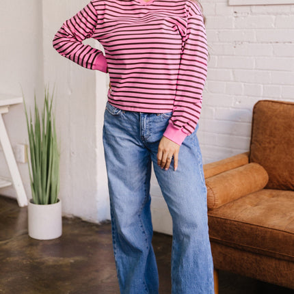 Novalee Stripe Drop Shoulder Long Sleeve Top