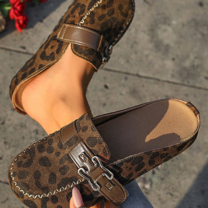 Lea Leather Strap Mule Slippers
