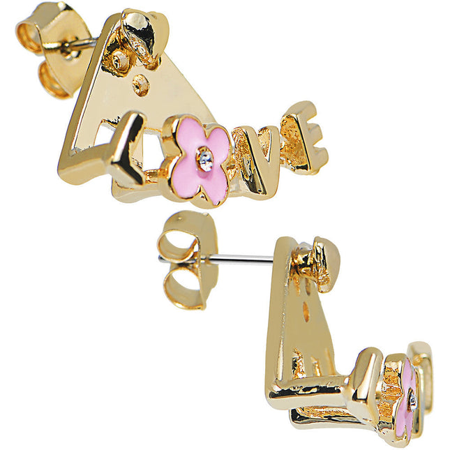 Gold Tone Flower Love Earlobe Cuff Stud Earring
