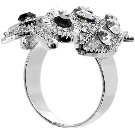Clear Gem Sparkle Black Eyed Owl Adjustable Ring