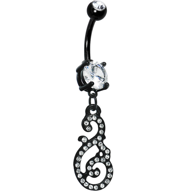 Crystalline Gem Black Paved Damask Floral Swirl Belly Ring