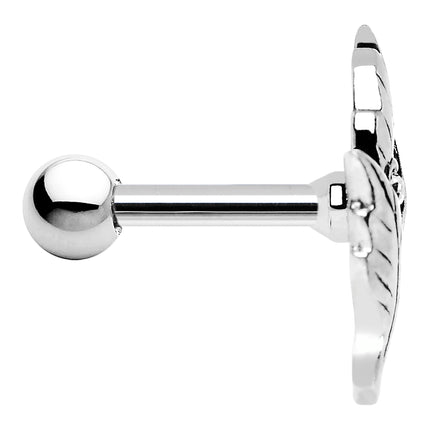 Silver 925 Clear Gem Leaf Cartilage Tragus Earring
