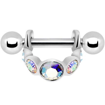 Silver 925 Aurora Gem Loop Mini Cartilage Shield Earring