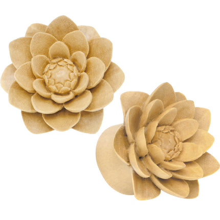 3/4 Organic Crocodile Wood Lily Hand Carved Plug Set