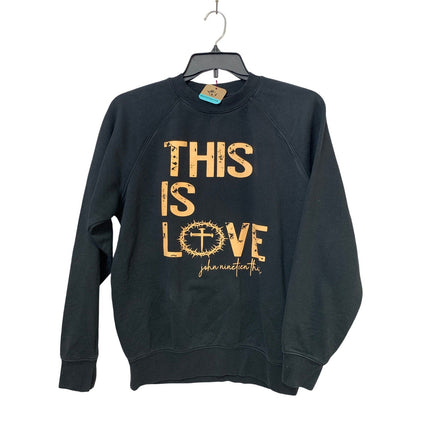 Upcycled Hand Printed Womens Medium This is Love John 19:30 Black Sweatshirt