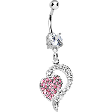 Crystalline Pink Gem Paved Passionate Heart Belly Ring