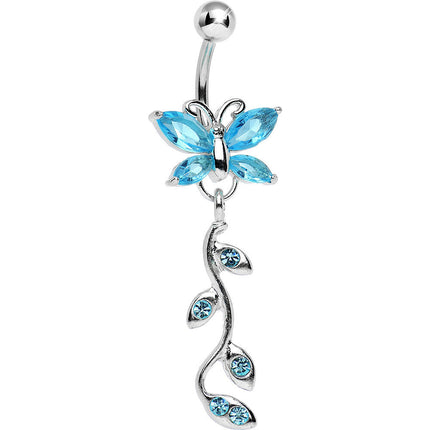 Aqua Gem Butterfly Vine Dangle Belly Ring