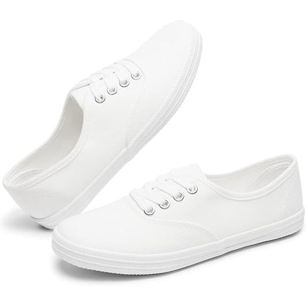 Womens Size 10 Classic White Canvas Low Top Lace Up Lightweight Sneaker Shoes