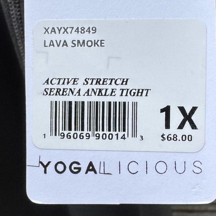 NWT New Yogalicious Womens Size 1X Serena Gray Ankle Stretch Leggings w Pockets