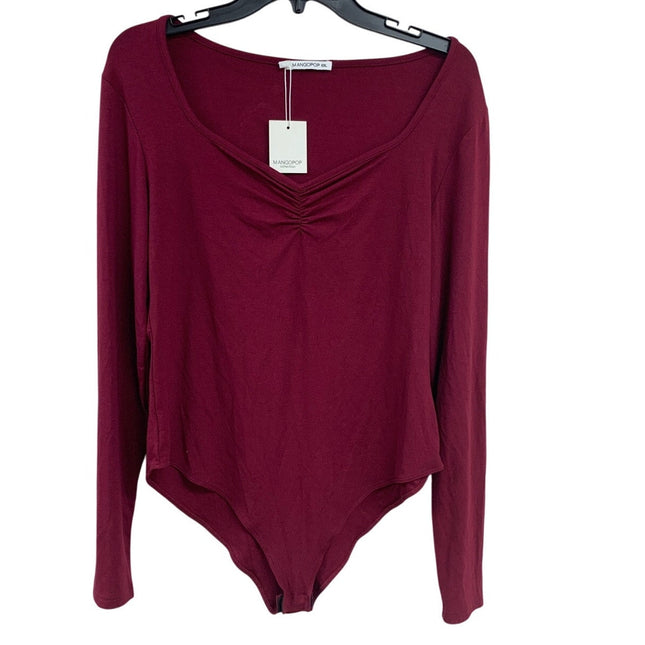 NWT Mangopop Womens XXL Maroon V Neck Long Sleeve Snap Closure Bodysuit